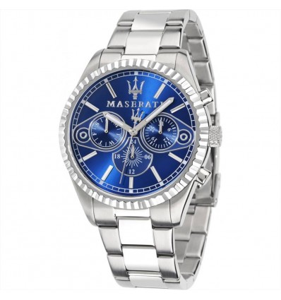 MASERATI COMPETIZIONE OROLOGIO MULTIFUNZIONE SFONDO BLU BRACCIALATO ACCIAIO