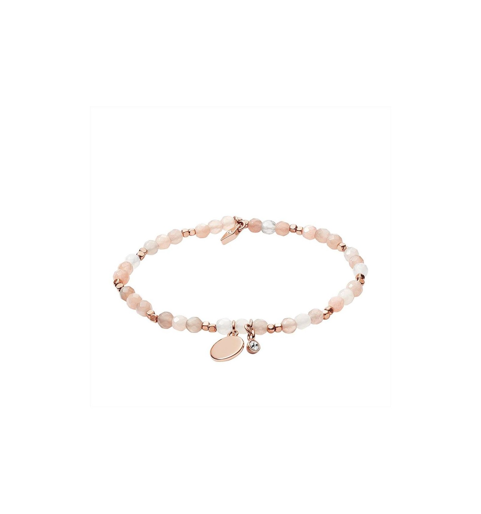 WELLNESS BRACCIALE ELASTICIZZATO CON PIETRE DI LUNA E INSERTI IN OTTONE ROSE