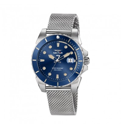 SECTOR 450 OROLOGIO TEMPO E DATA SFONDO BLU MAFGLIA MILANO IN ACCIAIO