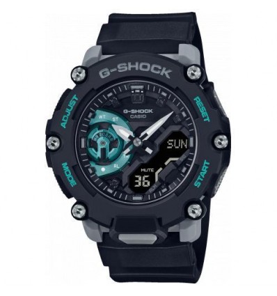 CASIO G-SHOCK ORLOGIO DIGITALE ANALOGICO CASSA E CINTURINO IN RESINA NERA RIFERIMENTI VERDE ACQUA