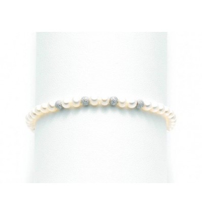 MILUNA BRACCIALE ORO BIANCO PERLA REGINA CON CHIUSURA MOSCHETTONE