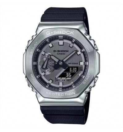 CASIO G-SHOCK OROLOGIO DIGITALE ANALOGICO CASSA IN ACCIAIO E CINTURINO RESINA NERA RIFERIMENTI GRIGI