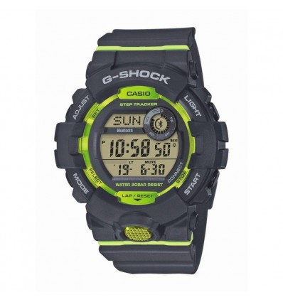 G-SHOCK BLUETOOTH DIGITALE SFONDO GRIGIO CINTURINO GRIGIA RIFERIMENTI VERDI