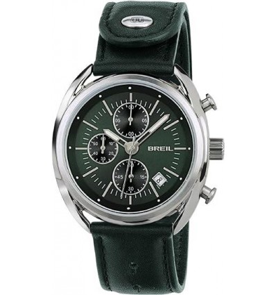 BREIL BEAUBOURG OROLOGIO CRONO SFONDO VERDE CINTURINO PELLE VERDE