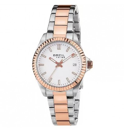 TRIBE BY BREIL ELEGANCE OROLOGIO TEMPO E DATA SFONDO BIANCO ACCIAIO BICOLORE ROSE'