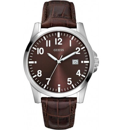GUESS OROLOGIO TEMPO E DATA SFONDO MARRONE CINTURINO STAMPATO