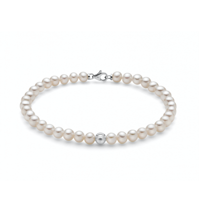 MILUNA BRACCIALE ORO BIANCO PERLA REGINA CON CHIUSURA MOSCHETTONE